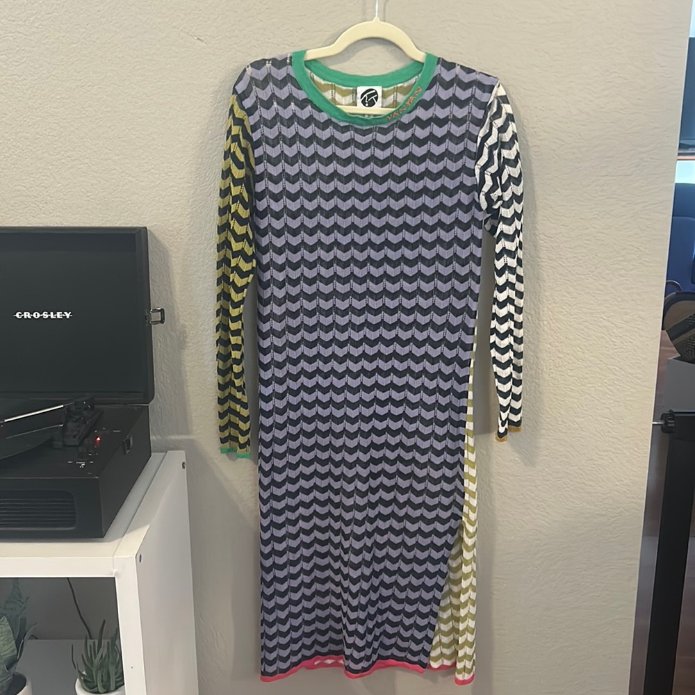 YANYAN TONG MIDI DRESS IN OLIVE/LILAC COTTON CORD- Sm
